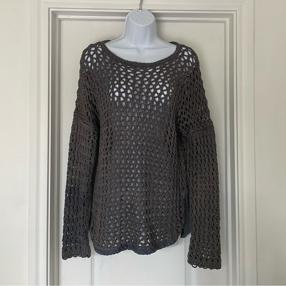 Rag & Bone Thick Dark Gray Open-Knit Cotton Silk Sweater Shirt XS - Picture 2 of 11